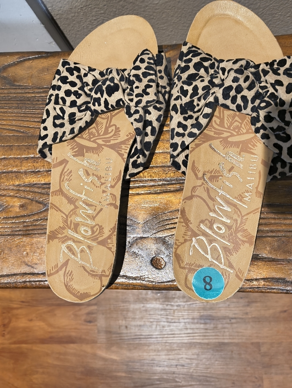 Blowfish Leopard Print Bow Slide Sandals - Tan, Black